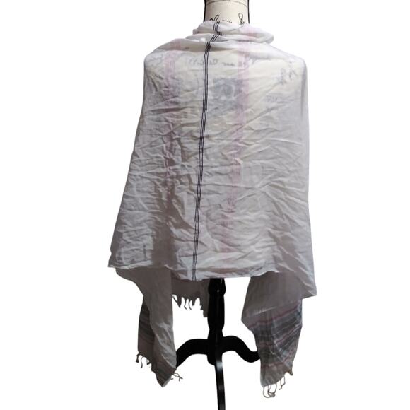 Eddie Bauer White Scarf with Striped Fringe Cotton Spring Layer Size OS - Picture 3 of 7